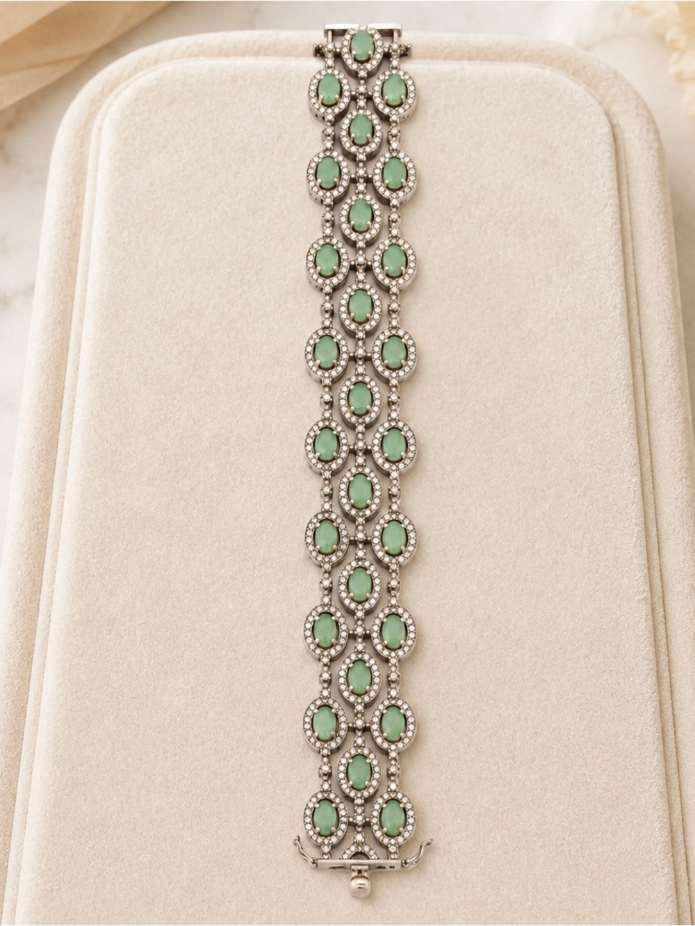 Ross‑Simons Green and Silver Multi‑Oval Bracelet